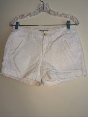 Banana Republic White Textured Cotton Blend Shorts